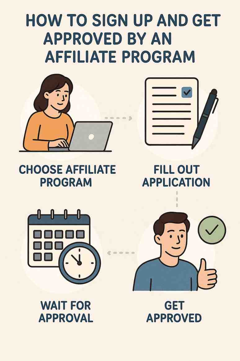 Explain how to sign up and get approved by an affiliate program.