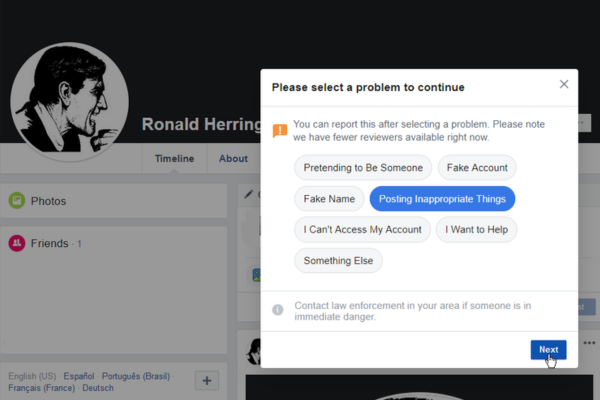 How can users report abuse or fake content on Facebook?